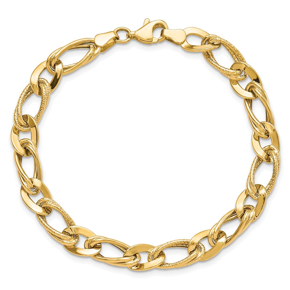 7.25 Inch 10K Polished And Textured Link Bracelet