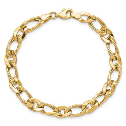 7.25 Inch 10K Polished And Textured Link Bracelet