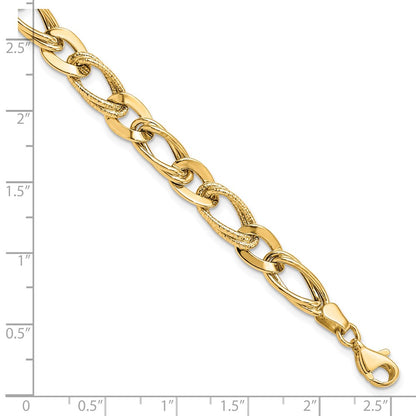 7.25 Inch 10K Polished And Textured Link Bracelet