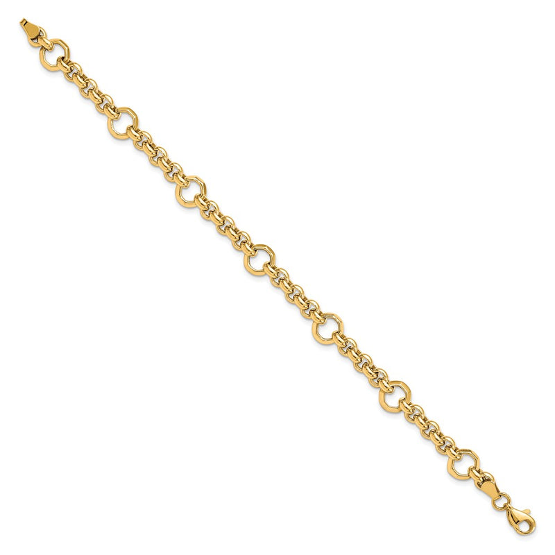 10K Yellow Gold Polished D/C Fancy Link Chain Bracelet