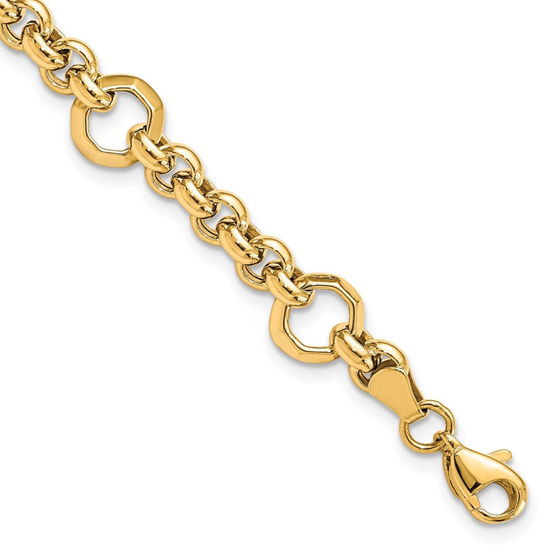 10K Yellow Gold Polished D/C Fancy Link Chain Bracelet