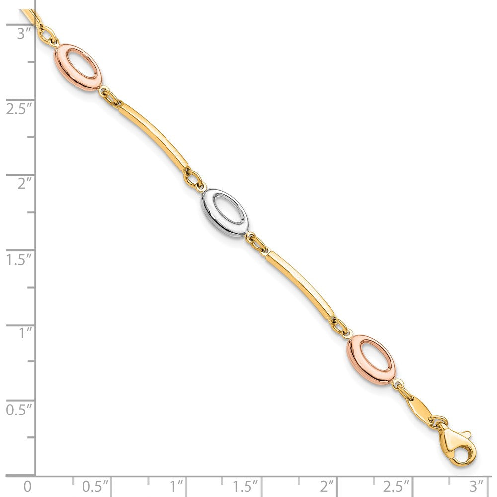 7.5 Inch 10K Tri-Color Polished Bracelet