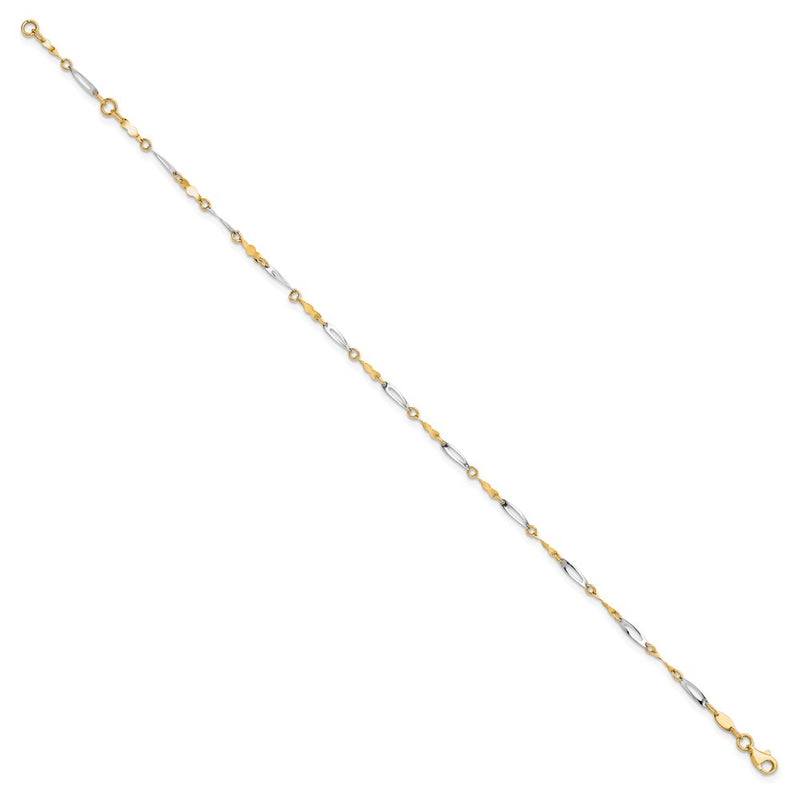 10K Two-Tone Polished Fancy Link Ext. Chain Anklet