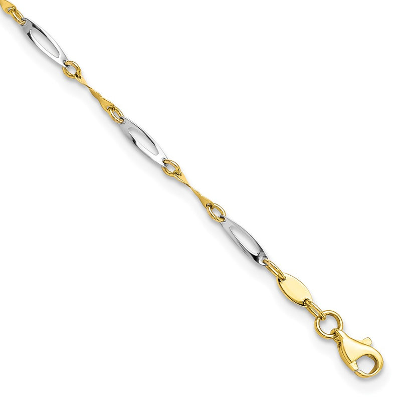 10K Two-Tone Polished Fancy Link Ext. Chain Anklet