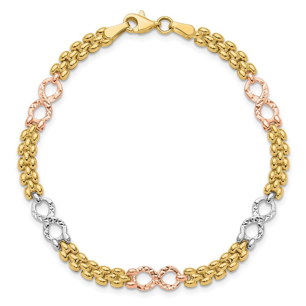 10K Tri Color Reversible Infinity Chain Bracelet
