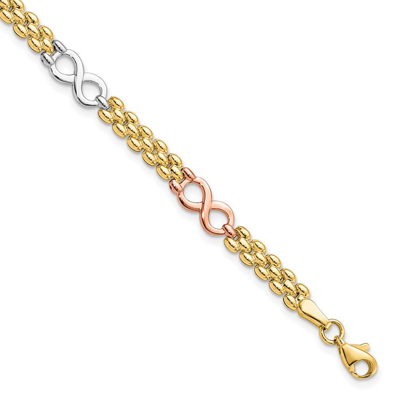 10K Tri Color Reversible Infinity Chain Bracelet