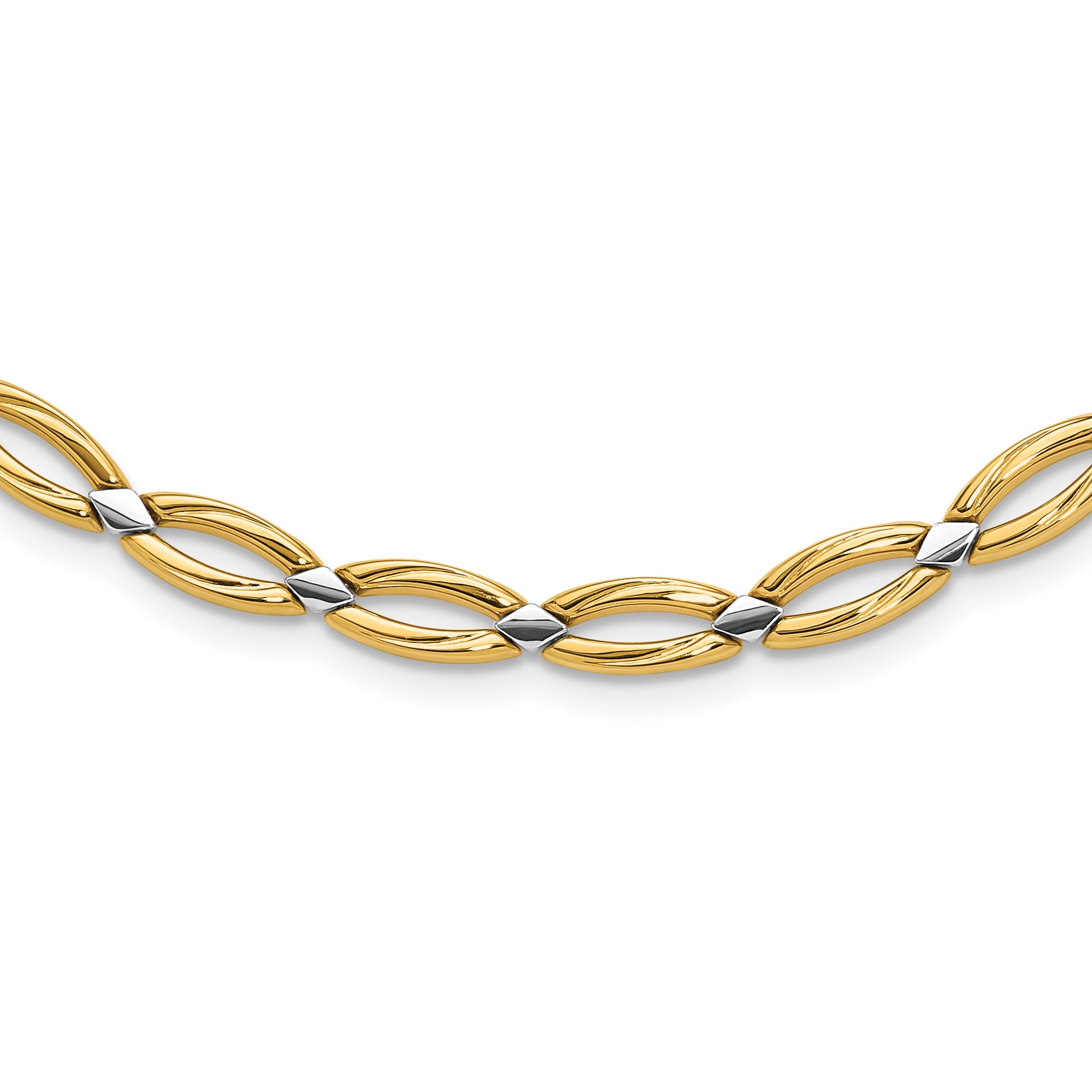 10K Yellow Rhodium Fancy Link Necklace