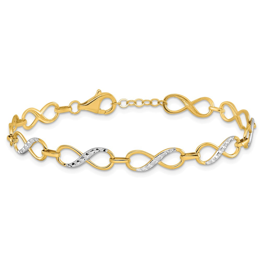 10K Yellow Rhodium D/C Infinity Fancy Chain Bracelet