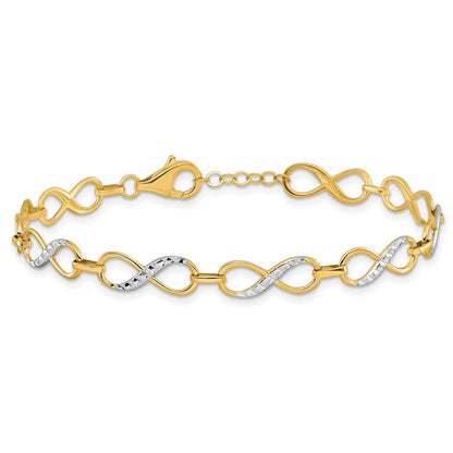 10K Yellow Rhodium D/C Infinity Fancy Chain Bracelet