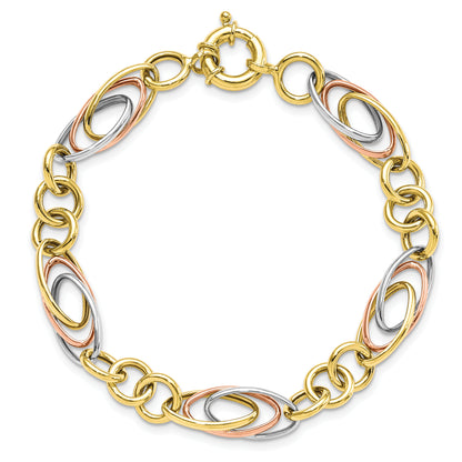 7.5 Inch 10K With White And Rose Rhodium Fancy Link Bracelet