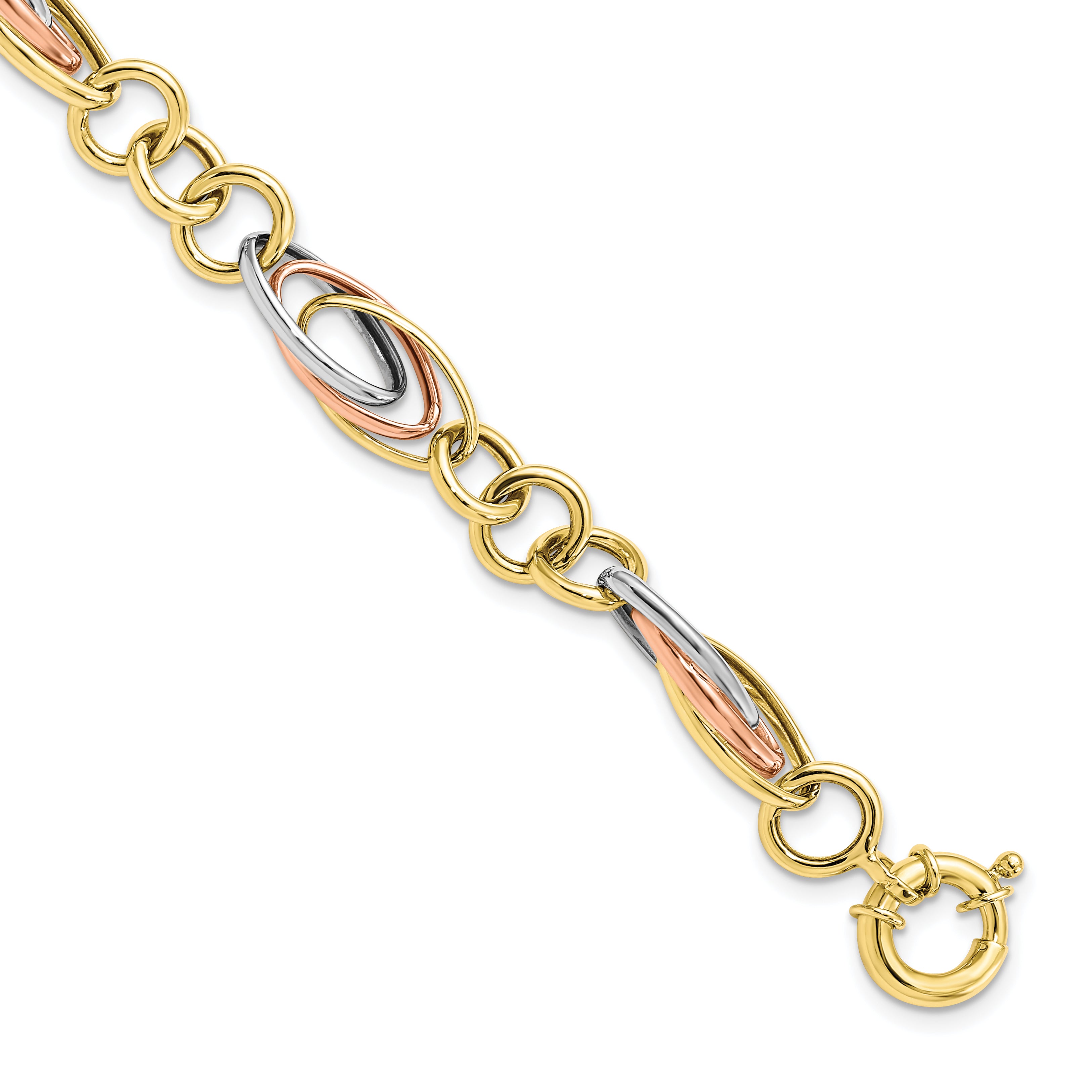 7.5 Inch 10K With White And Rose Rhodium Fancy Link Bracelet