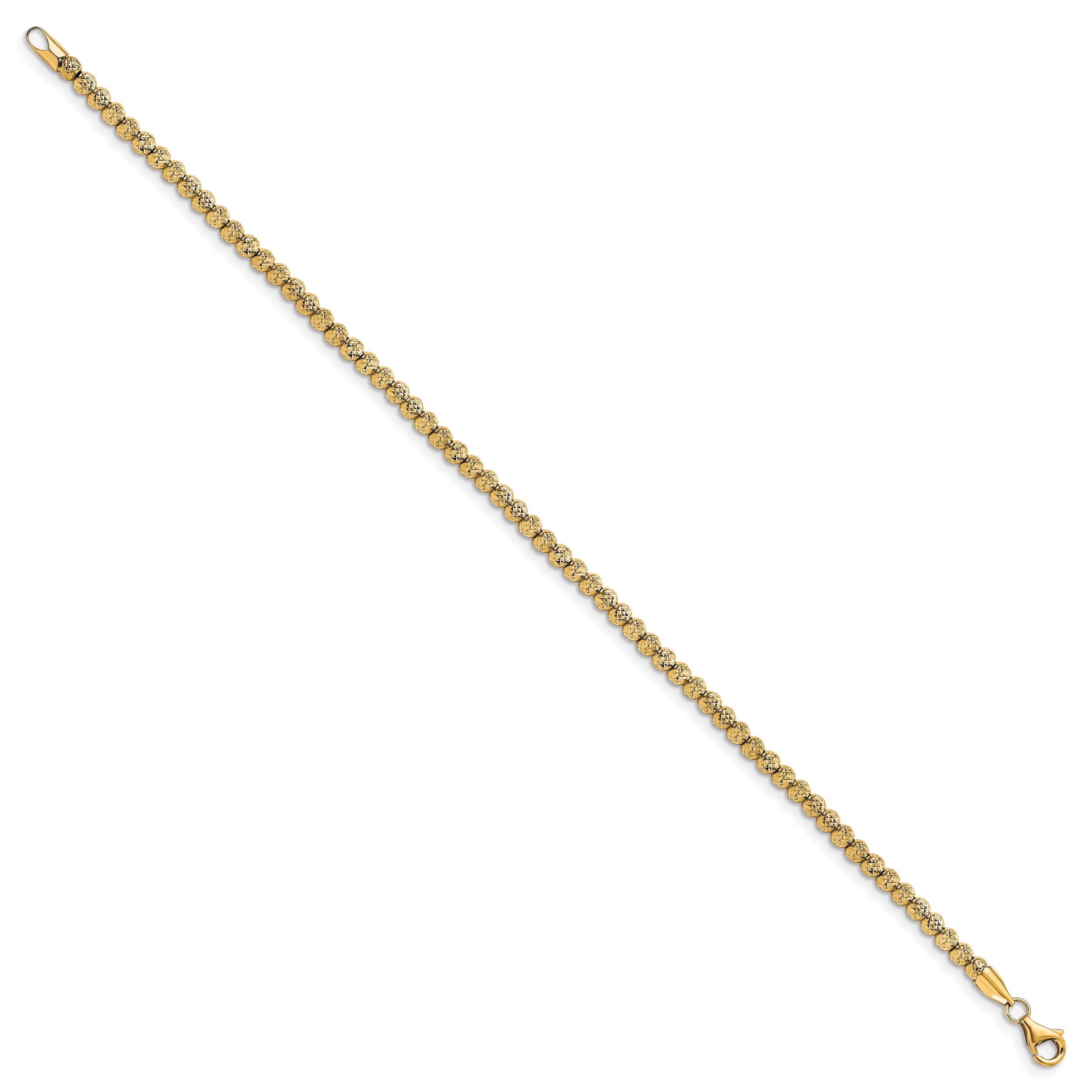 10K Yellow Gold Polished Fancy Link D/C Beaded Bracelet