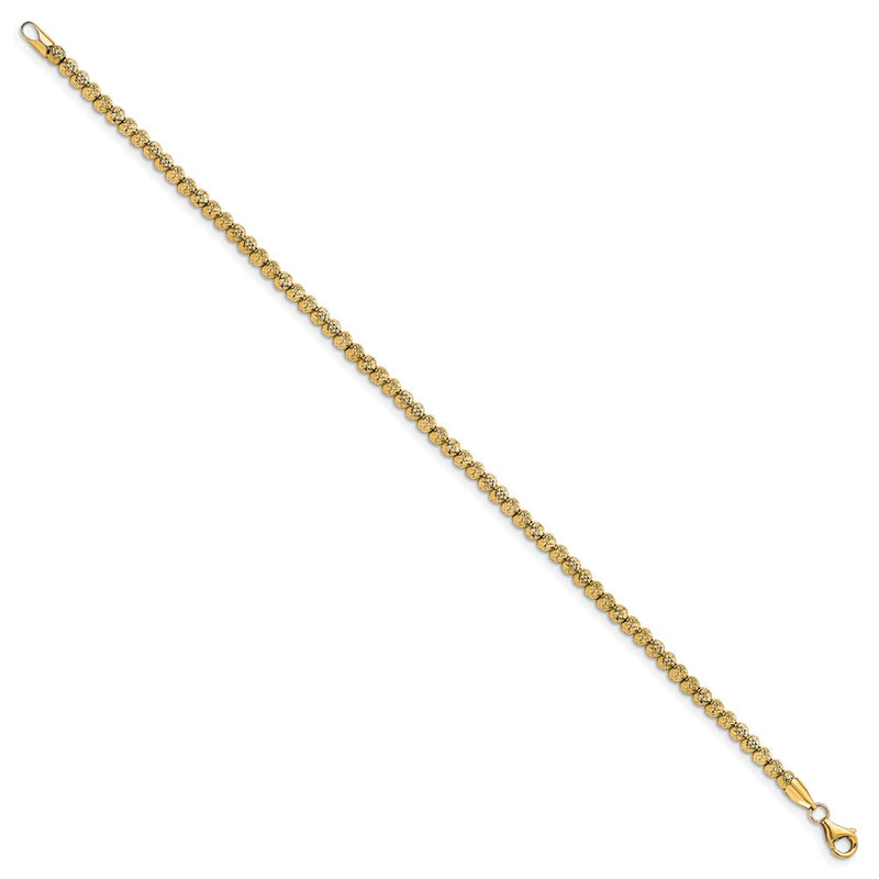 10K Yellow Gold Polished Fancy Link D/C Beaded Bracelet