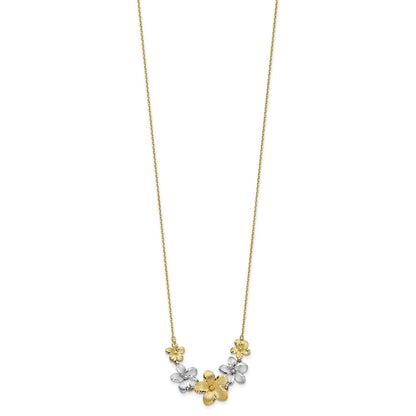 10K Two Tone Polished And Brushed D/C Flower Necklace