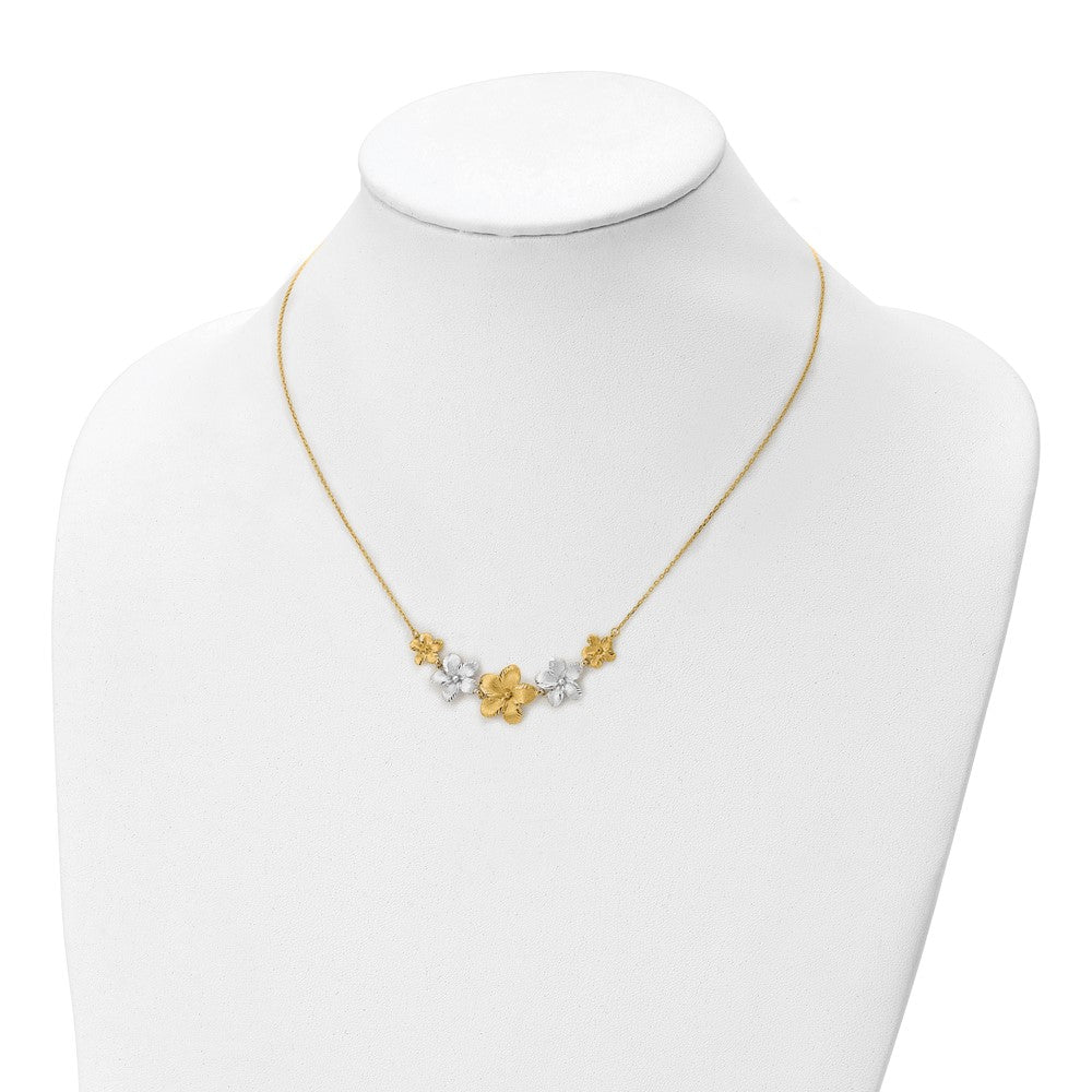 10K Two Tone Polished And Brushed D/C Flower Necklace