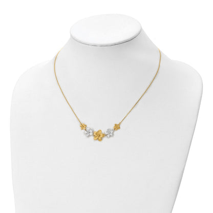10K Two Tone Polished And Brushed D/C Flower Necklace