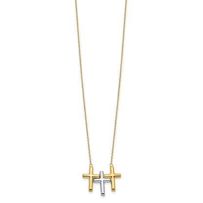10K Two Tone Polished 3 Cross Necklace