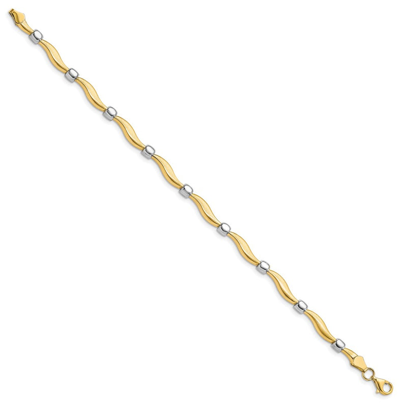 10K Yellow Rhodium Plated Polished And Satin Bracelet