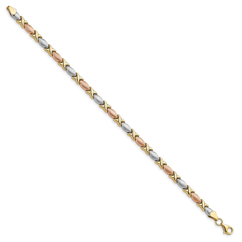 10K Tri Color Polished And Brushed Bracelet