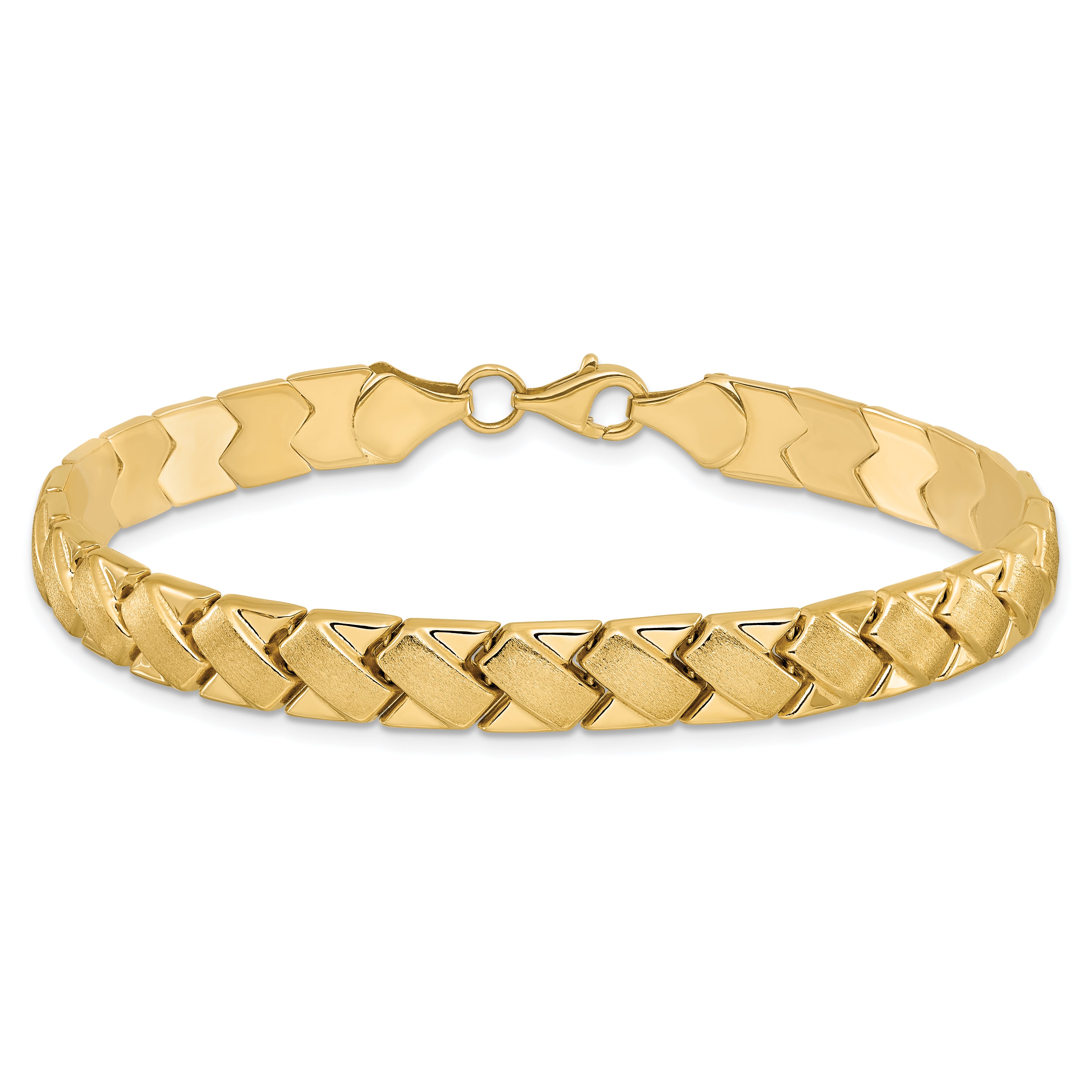 10K Yellow Gold Polished And Brushed Fancy Link Bracelet