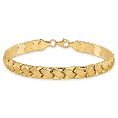 10K Yellow Gold Polished And Brushed Fancy Link Bracelet