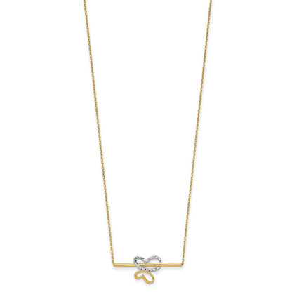 10K Yellow Rhodium Plated Polished D/C Butterfly Bar Necklace