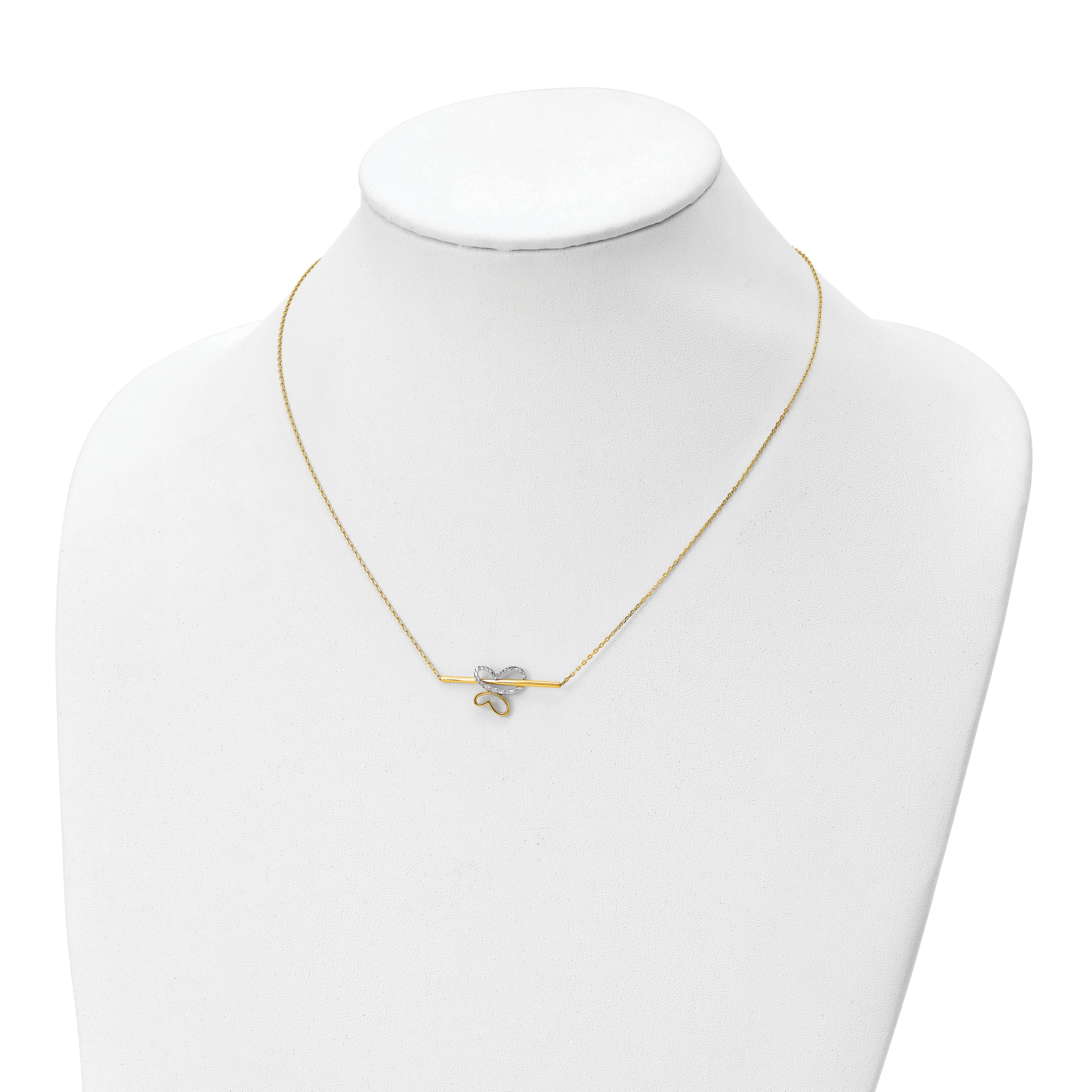10K Yellow Rhodium Plated Polished D/C Butterfly Bar Necklace