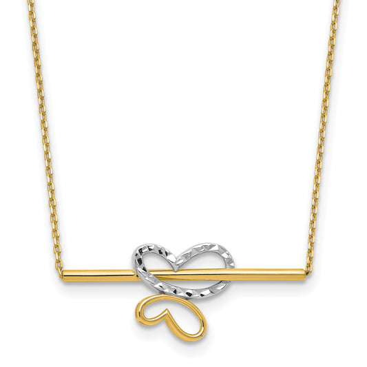 10K Yellow Rhodium Plated Polished D/C Butterfly Bar Necklace