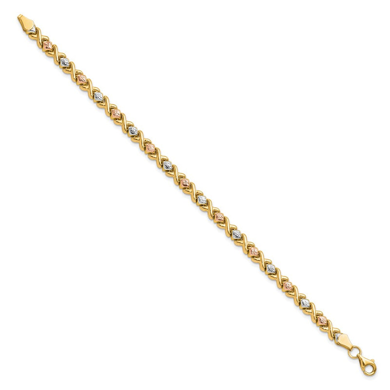 10K Tri Color Polished And D/C Bracelet