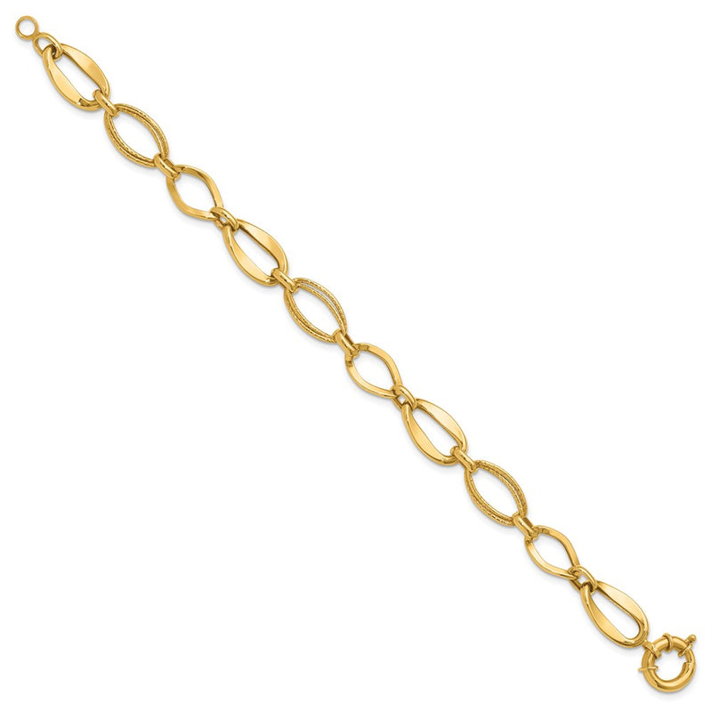 10K Yellow Gold Polished And Textured Link Bracelet