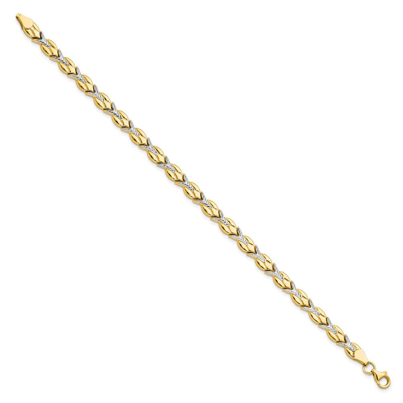 10K Yellow Rhodium White Polished/Diamond Cut Bracelet