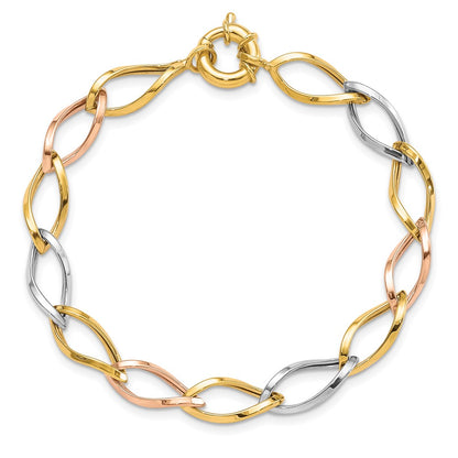 10K Tri Color Polished Link Bracelet