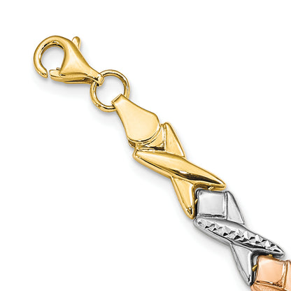 10K Tri Color Polished And Brushed D/C Necklace