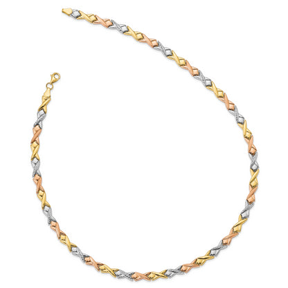 10K Tri Color Polished And Brushed D/C Necklace