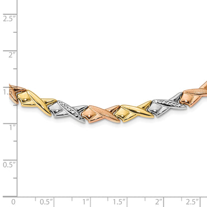 10K Tri Color Polished And Brushed D/C Necklace