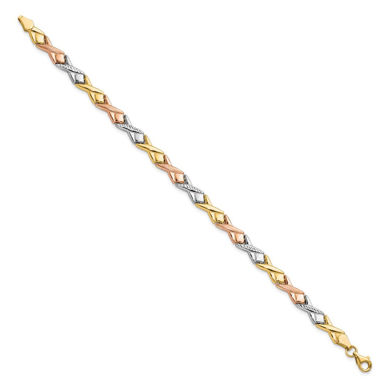 10K Tri Color Polished / Brushed And Diamond Cut Bracelet