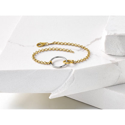 10K Two Tone Polished Interlocking Circles Link Bracelet