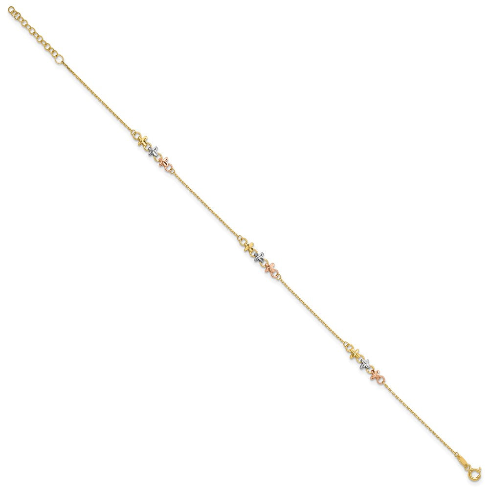10K Two-Tone W/white Rhod Polished Station 9in Plus 1in Ext. Ankle