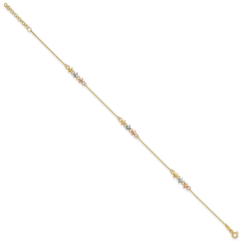 10K Two-Tone W/white Rhod Polished Station 9in Plus 1in Ext. Ankle