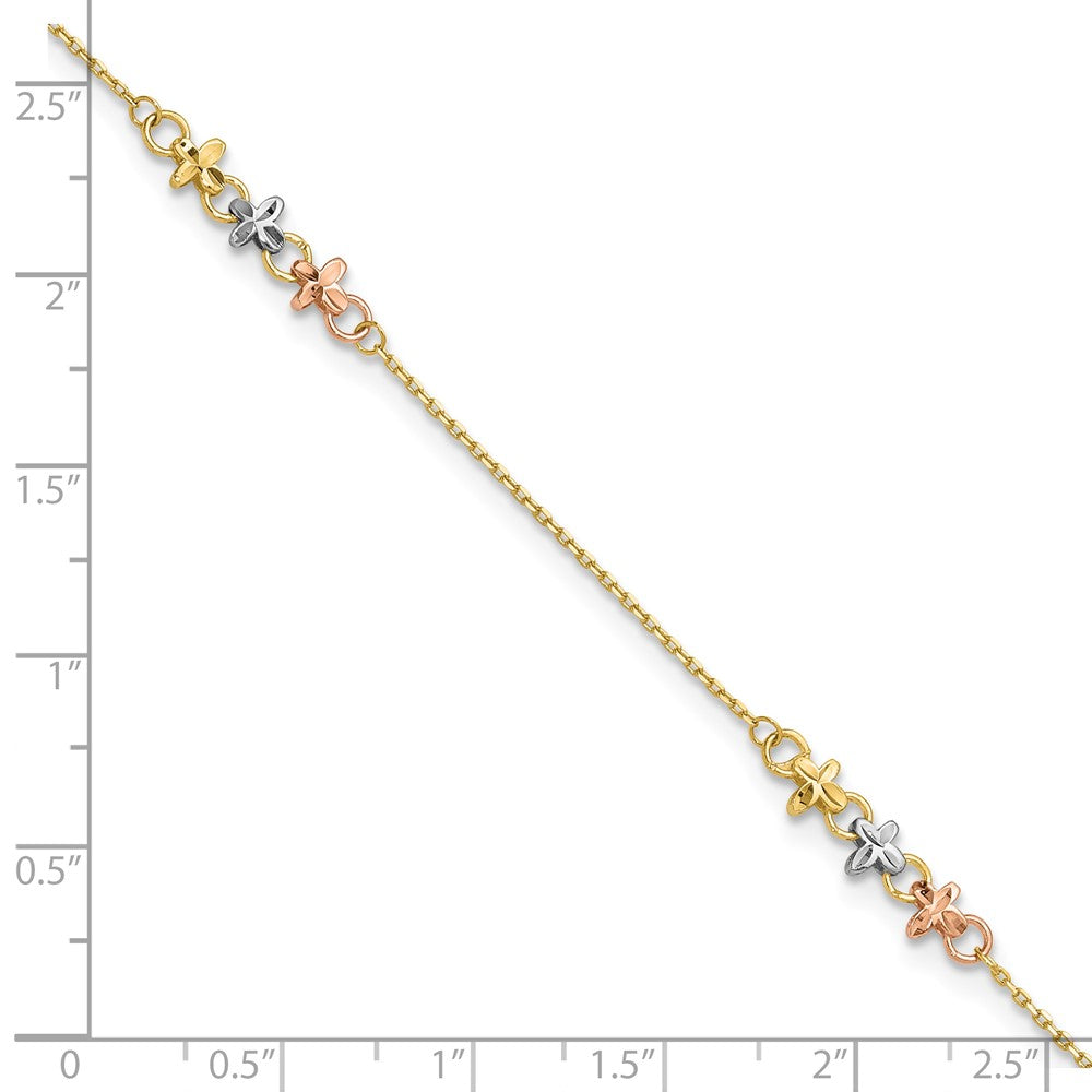 10K Two-Tone W/white Rhod Polished Station 9in Plus 1in Ext. Ankle
