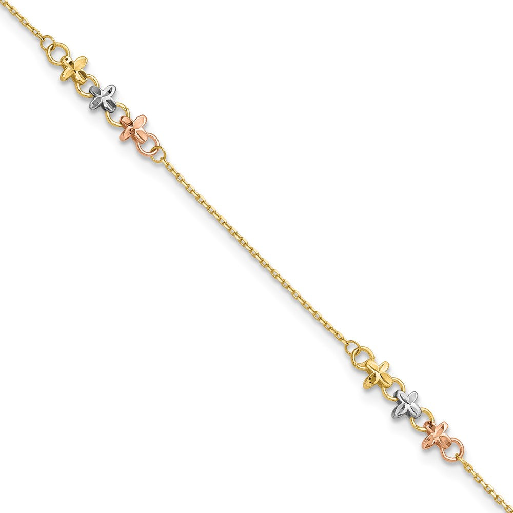 10K Two-Tone W/white Rhod Polished Station 9in Plus 1in Ext. Ankle