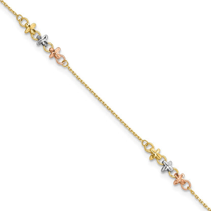 10K Two-Tone W/white Rhod Polished Station 9in Plus 1in Ext. Ankle