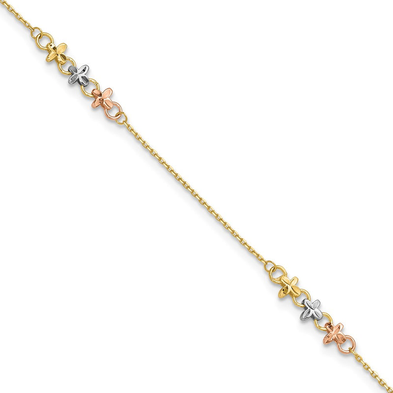 10K Two-Tone W/white Rhod Polished Station 9in Plus 1in Ext. Ankle