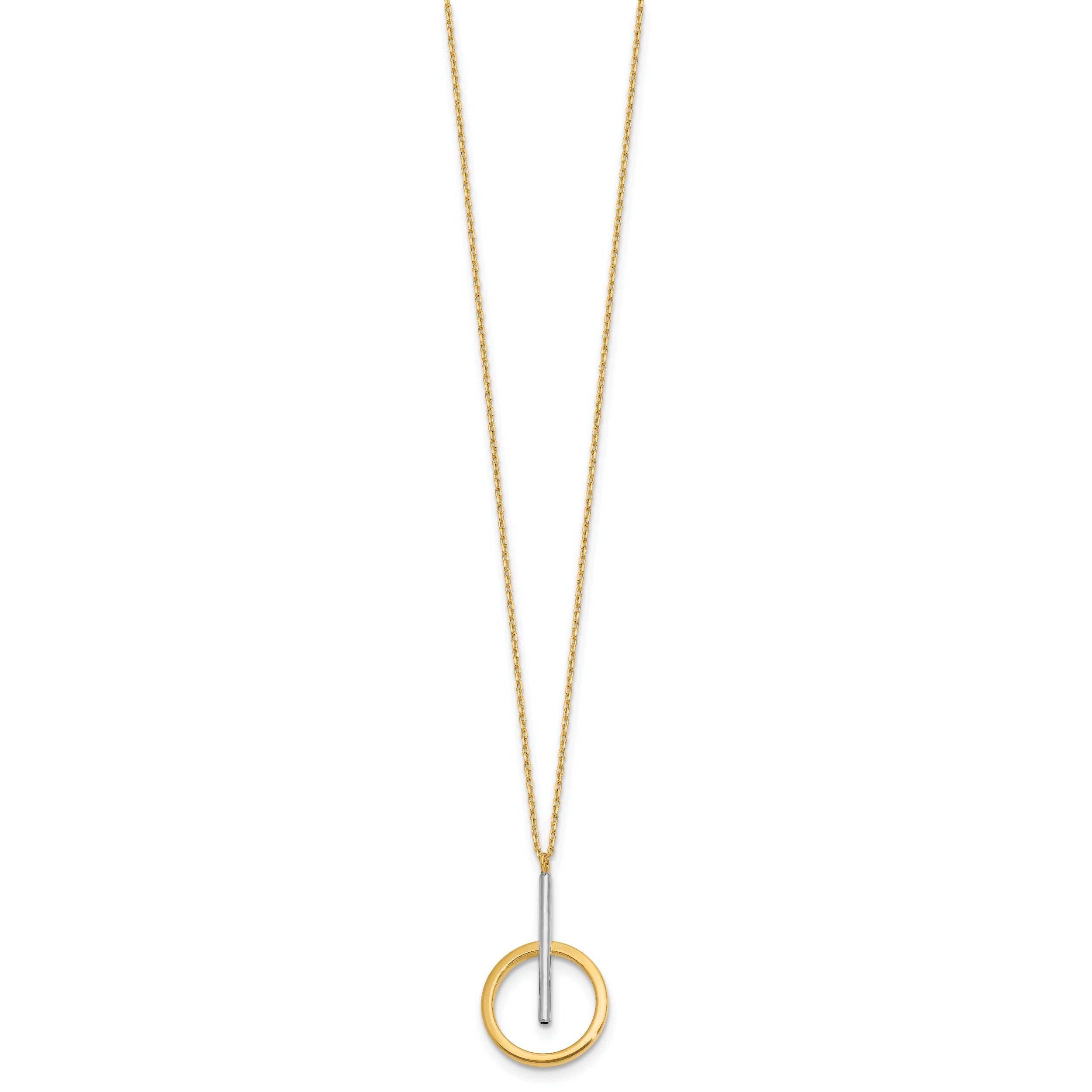 10K Yellow Rhodium White Polished Bar Circle Pendant Necklace