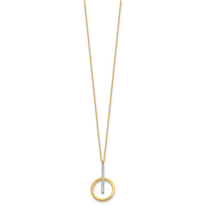 10K Yellow Rhodium White Polished Bar Circle Pendant Necklace