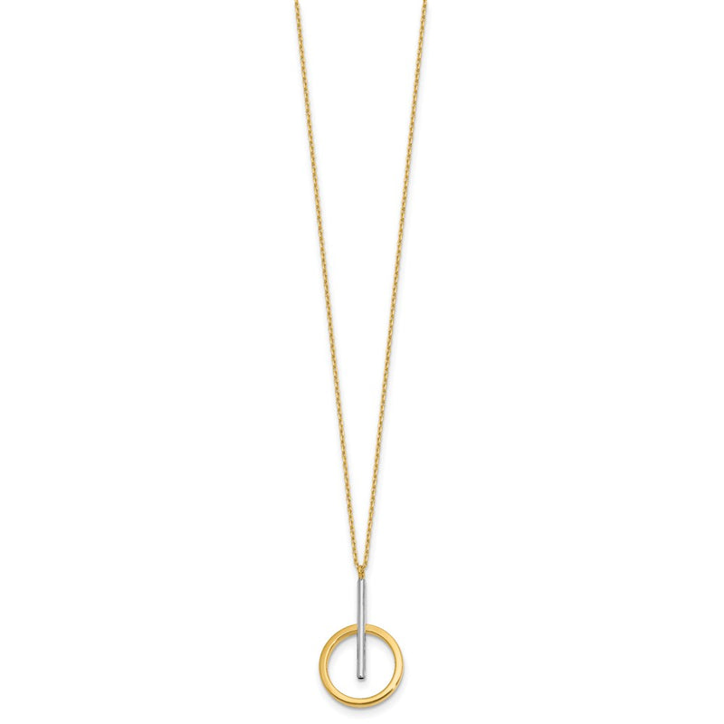 10K Yellow Rhodium White Polished Bar Circle Pendant Necklace