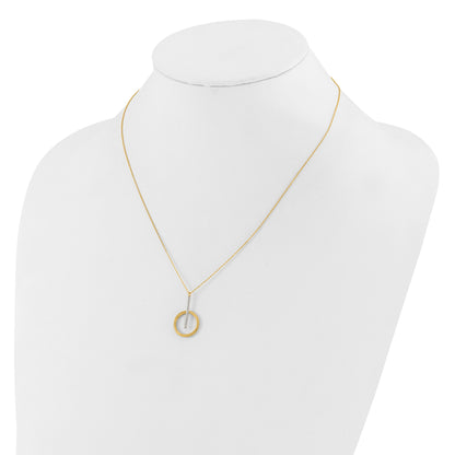 10K Yellow Rhodium White Polished Bar Circle Pendant Necklace