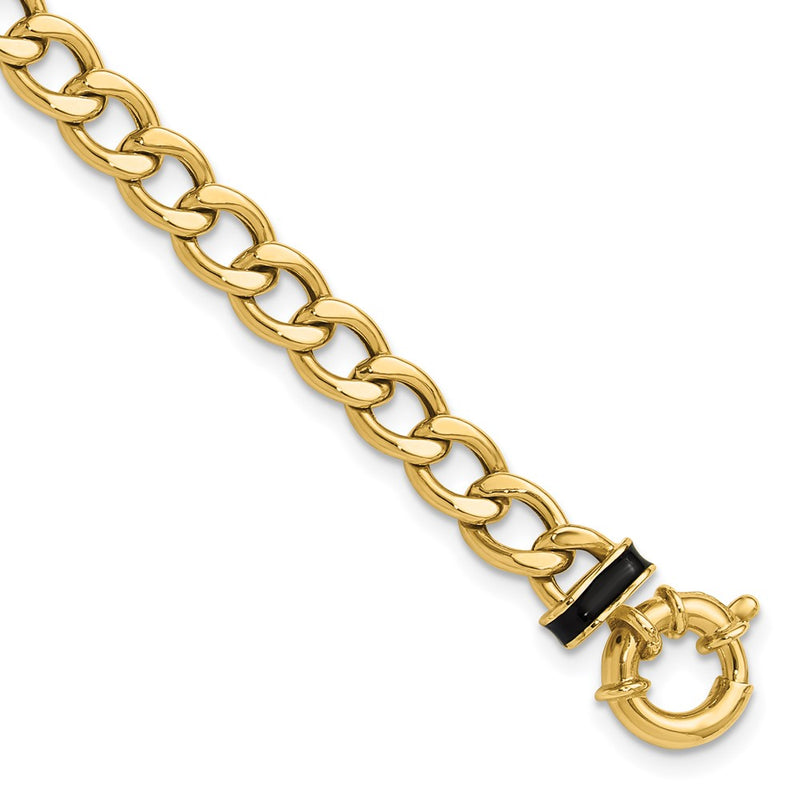 10K Yellow Gold Polished With Black Enamel Flat Oval Link 1In Ext. Bracelet