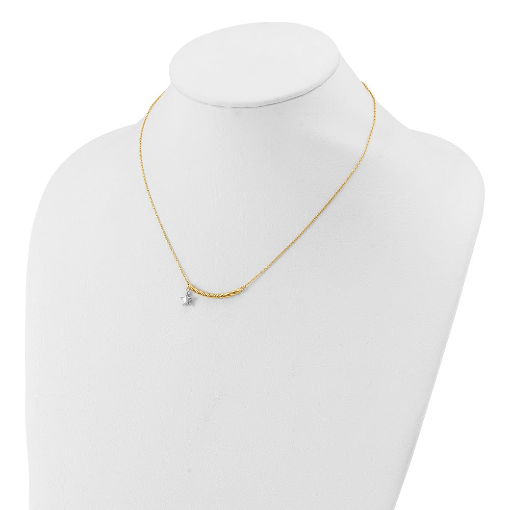 10K Two Tone Polished Bar With Star Necklace