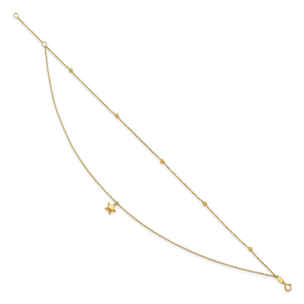10K Yellow Gold Polished 2-Strand Star Plus Ext. Chain Anklet